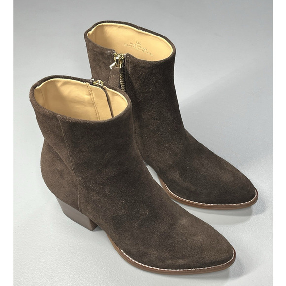 Talbot Ankle Boots Womens 6M Brown Suede Leather Pointed Toe Block Heel Side Zip - Picture 2 of 8